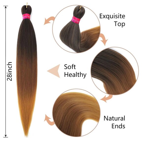 Pre-Stretched 28-Inch Braiding Hair Extensions Ombre Brown To Blonde Synthetic F - Picture 1 of 5
